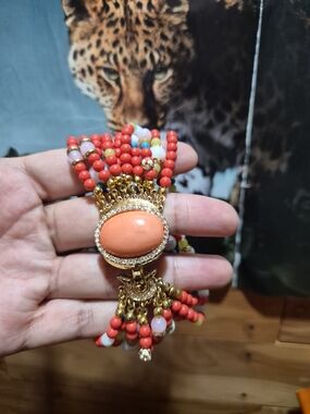 Vintage Coral-Orange Beaded Tassel Bracelet by Vintage